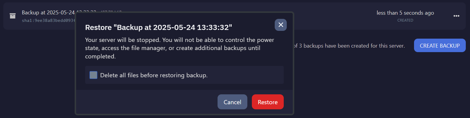 Backup Restore View